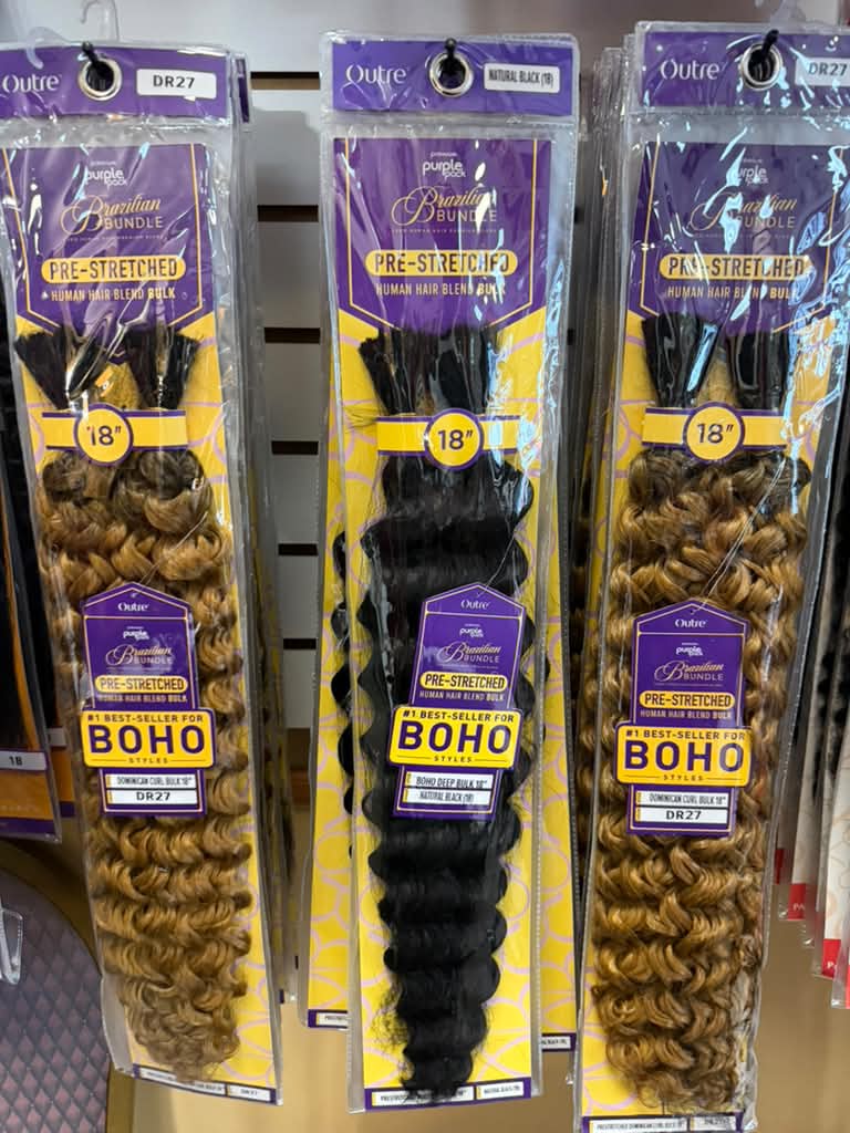 Outre Purple Pack Brazilian Bundle boho bulk human hair blend in 18 inch DR27 honey blonde ombre and natural black